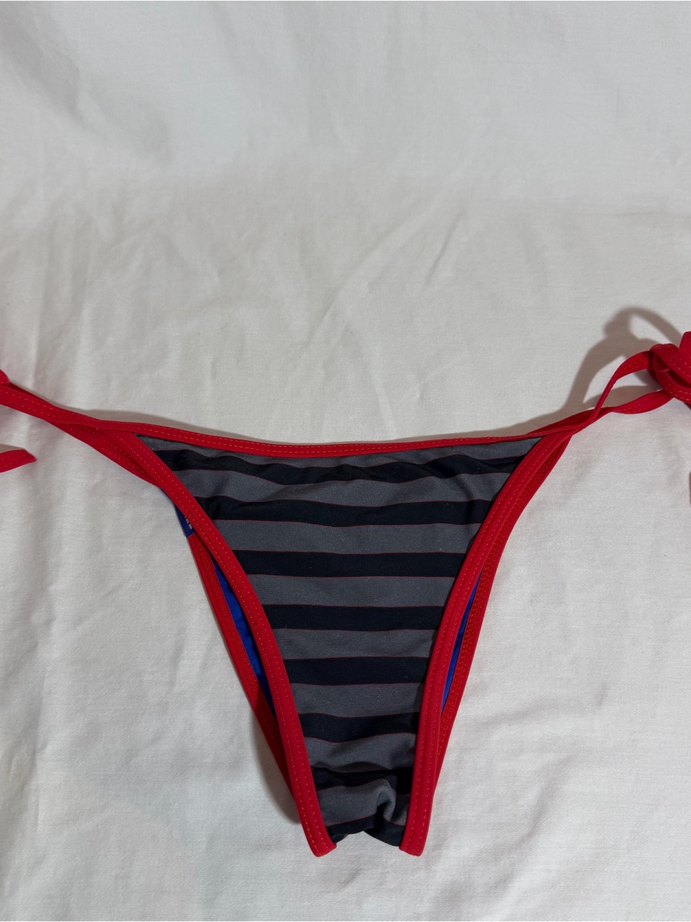 Dixxon Striped Black Grey Red  Swimwear Bikini Bottom Scrunch Size M